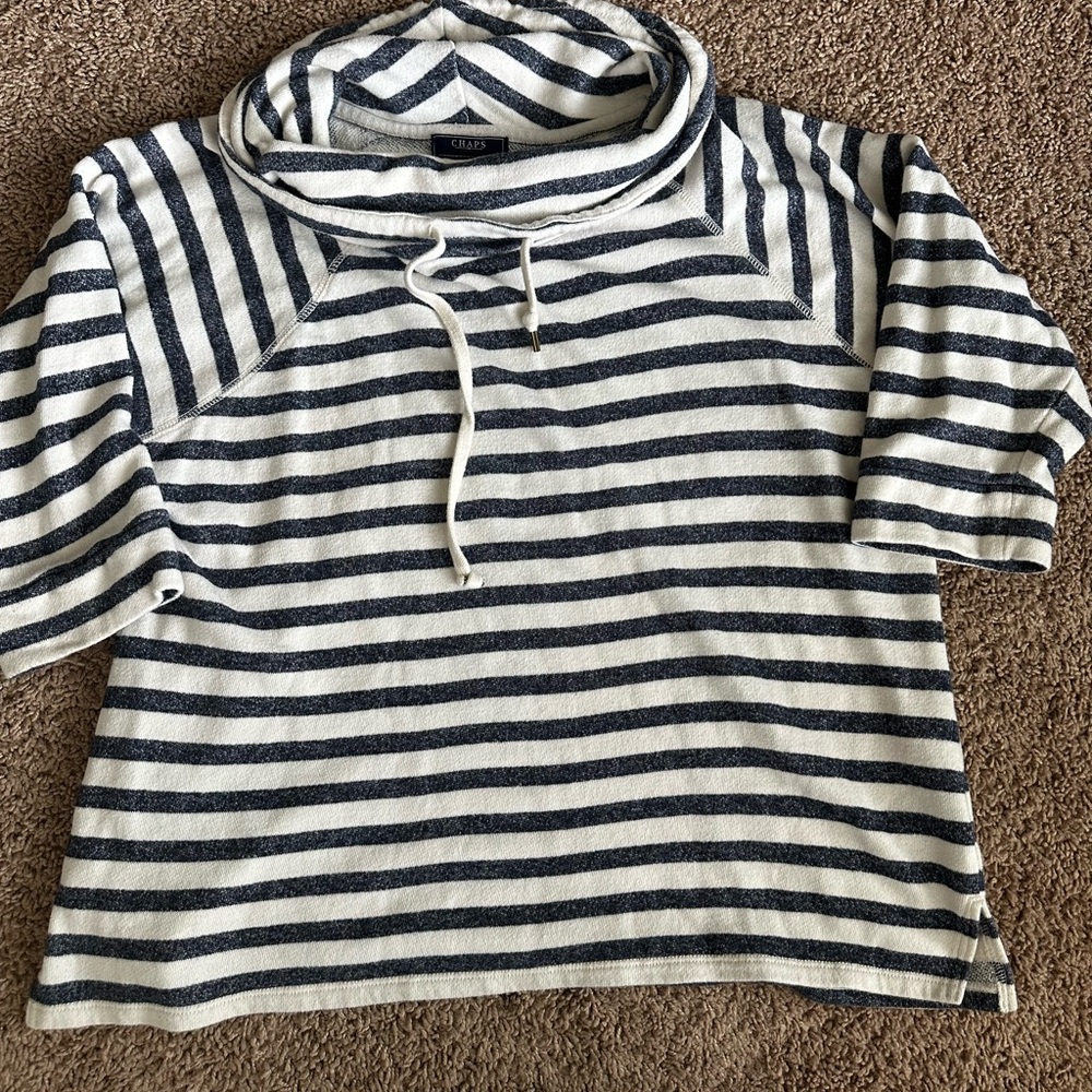 Chaps Navy and Cream Striped Cowl Neck Sweater